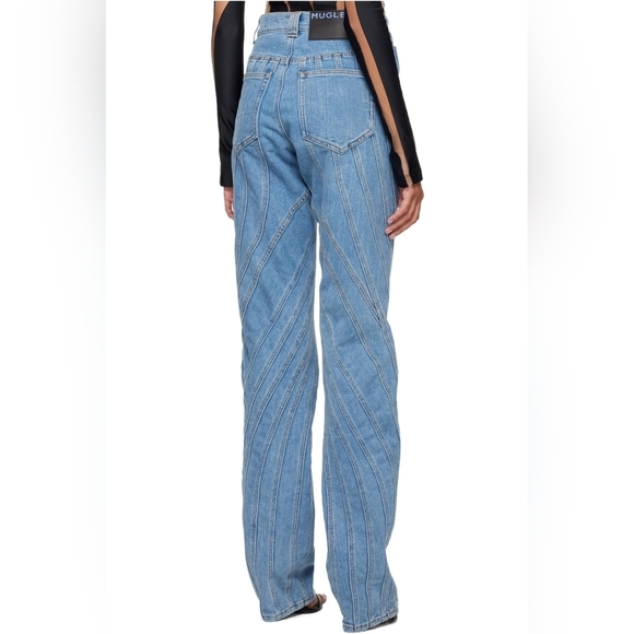 Mugler Blue Spiral Straight Leg Women's Jeans - Size 34 - Picture 2 of 16